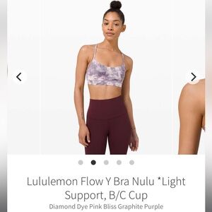 Lululemon Flow Y Bra Nulu *Light Support B/C Cup Diamond Dye Pink Bliss Graphite